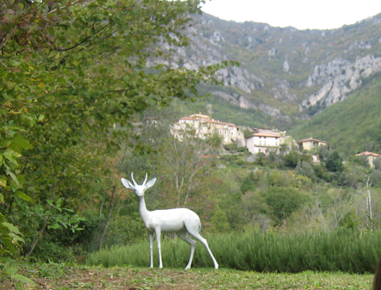 White Gazelle sculpture, bronze, in Colletta, Liguria, Italy